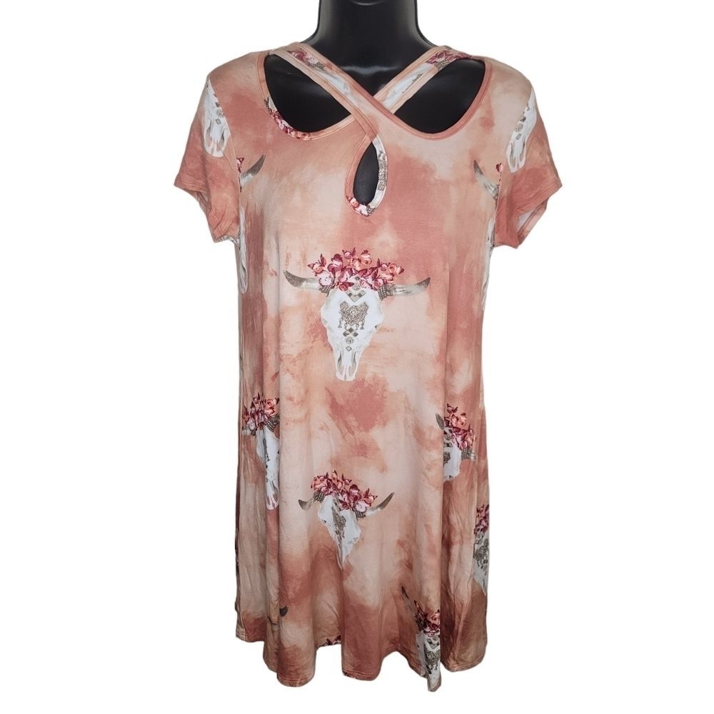 Entro long horn skull western a-line tunic top Small